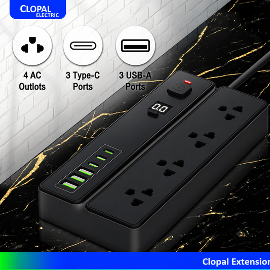 Clopal 24H Timer Extension 2500W Power Strip with 4 AC Sockets, 3 USB-C & 3 USB-A – 2M Wire | Overload Protection