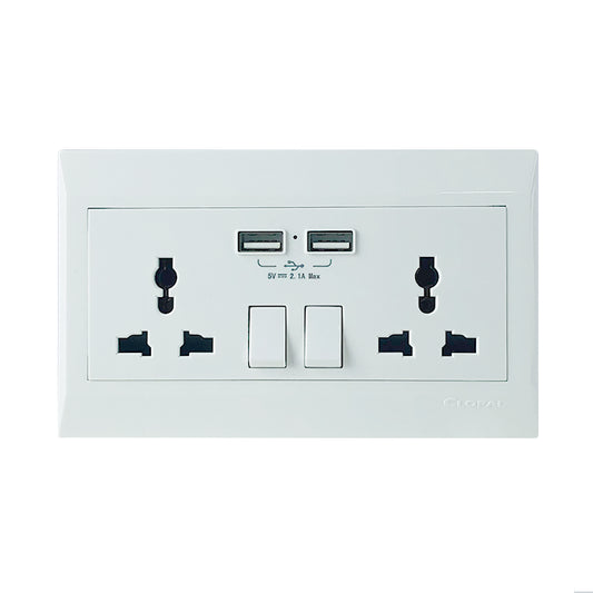 Clopal Pure White Series Double Multiplug with 2 USB Ports Superior Quality