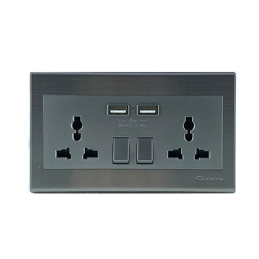 Clopal Elegant Grey Series Double Multiplug with 2 USB Ports Superior Quality