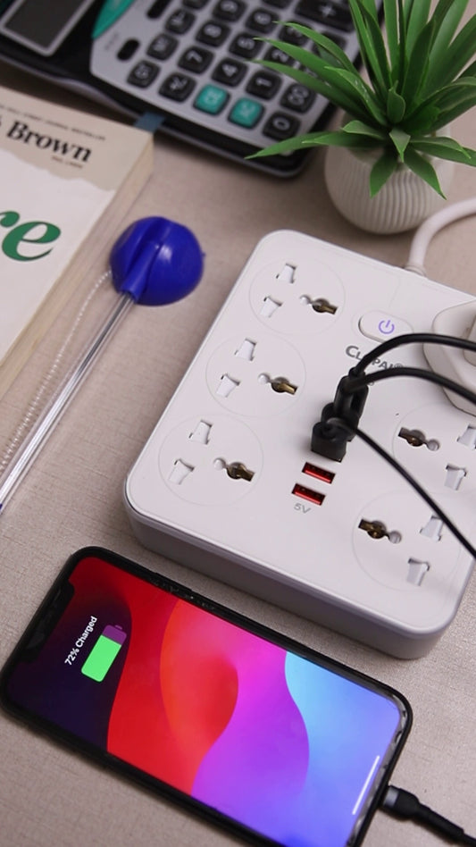 Clopal 6 Ways Multi Power Sockets with Safty Locks with 2 Type-C & 4 USB Ports Extension