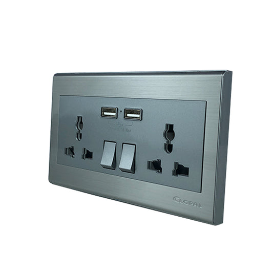 Clopal Elegant Grey Series Double Multiplug with 2 USB Ports Superior Quality