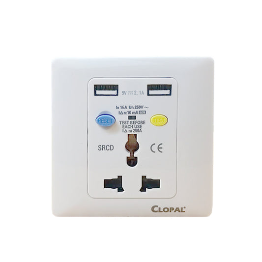 Ground Fault Circuit Interrupter with USB port International Outlet + 2X USB Port 2A, 5V