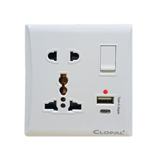 Clopal Multi Light Plug 13A USB & Type C Slots - White